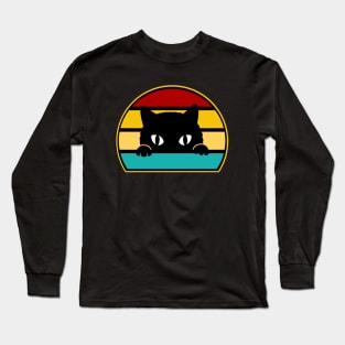 Funny Peeking Black Cat Long Sleeve T-Shirt